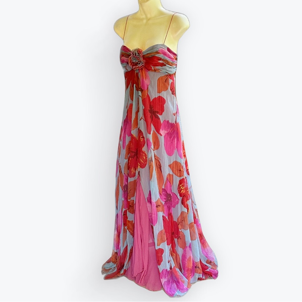 Ethereal Romantic Flowy Fit to Flare Hibiscus Silk Naeem Khan Ballgown ~ XS/S/10